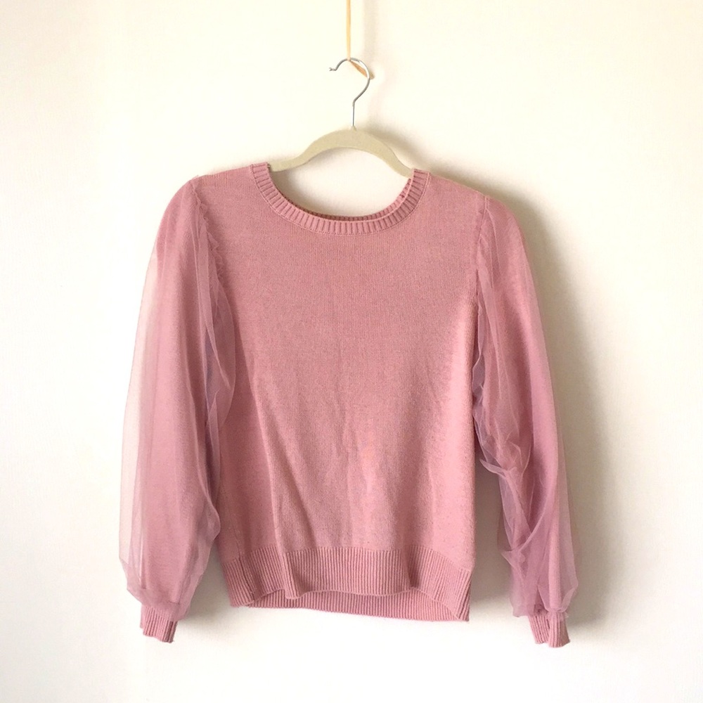 Pink Sweater Tulle Puff Shoulder